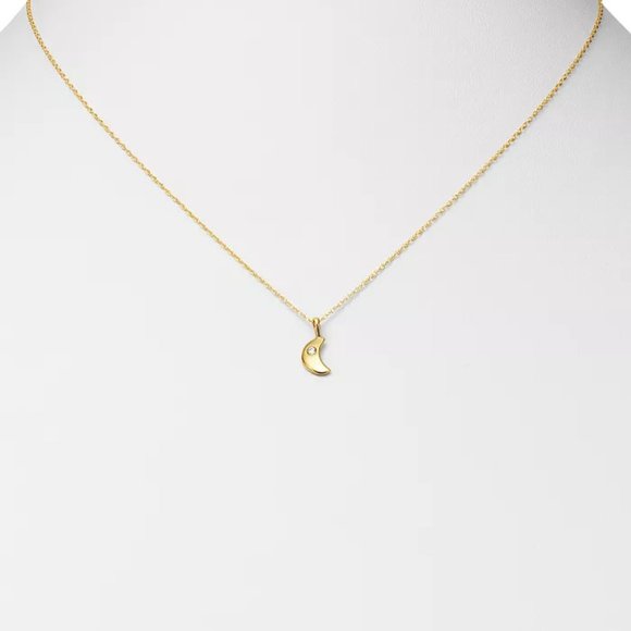Diamond Moon Pendant Necklace in 14K Yellow Gold - Picture 2 of 3